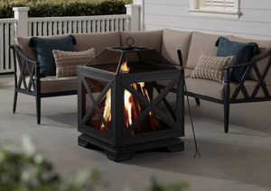 lot 10 image: HAMPTON BAY Westbury 26 in. W x 37.8 in. H Outdoor Square Wood Burning Black Fire Pit