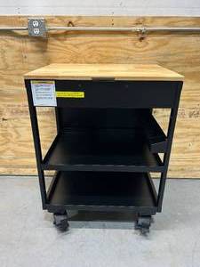 lot 10A image: HUSKY Extra Wide Utility Cart with Wooden Top in Black (28 in. W x 37.5 in. H x 21.5 in. D)