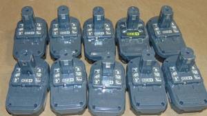 10 Pack Ryobi P102 18 Volt 1.3 Ah One Lithium-Ion Cordless Compact  Battery All Tested Good On Charger