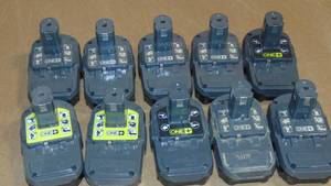 10 Pack Ryobi P102 1.3 Ah  And P190 2.0 Ah  18 Volt One Lithium-Ion Cordless Compact  Battery All Tested Good On Charger
