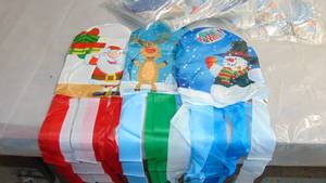 lot 35 image: 8 Packs Of 3 Each Christmas Windsock Flags Santa Claus Snowman Deer Windsocks 24 Total NEW