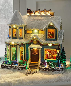 lot 45 image: Lights4fun, Inc. Christmas Village House Pre-Lit Multicolored LED Light Up Holiday Decoration H14.5 x W11 x D6.5 5056106725502