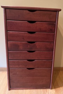 lot 2 image: Wood 7 Drawer Cabinet Cherry Finish