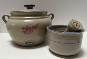 lot 4 image: RED WING Pottery Lot Covered Crock and Pestle & Mortar