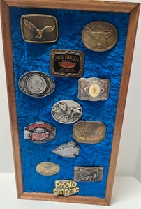 lot 7 image: Vintage Collection of Belt Buckles Mounted Framed
