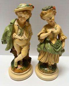 lot 20 image: Vintage Niepolds Borghese Chalkware Swiss Boy and Girl Statues