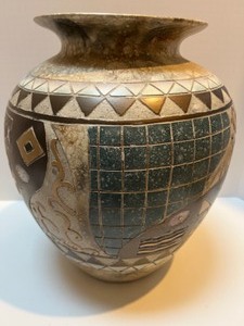 lot 21 image: Large Ceramic Vase with Tesserae Tile Design