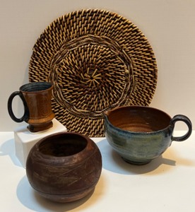 lot 26 image: Studio lot of Pottery and Grass Matt Woven Bowl