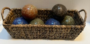 lot 28 image: Home Decor Basket of Ceramic Orb Balls