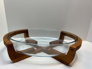 lot 58 image: MCM Gailstyn-Sutton Towle Teak Wood Base Marinex Casserole Dish Oval Glass