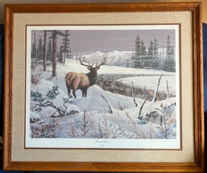 lot 88 image: Summit Solitude by Harlan Zieska Framed Moose Scenic Print, Signed & Numbered