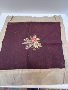 lot 89 image: Vintage NEEDLEPOINT Floral Pillow or Chair Cushion Craft Piece