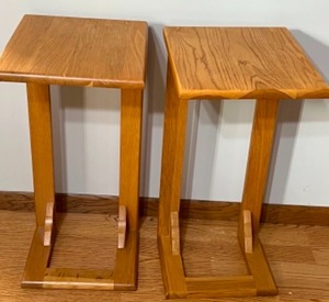 lot 91 image: Vintage Pair of OAK Wood Side Tables, Slide Under Slim