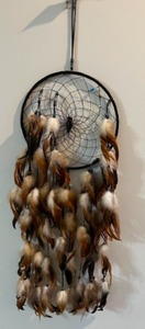 lot 99 image: Large Dream Catcher - Leather Feathers & Beads Wall Hanging