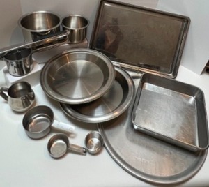 lot 109 image: Kitchen Stainless Steel Variety - Pans and Utensils including Nordic Ware, Good Grips