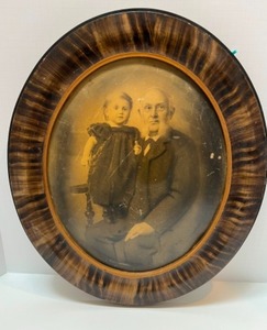lot 110 image: Antique Oval Domed Picture Tortoise Finished Frame Old Man & Little Girl