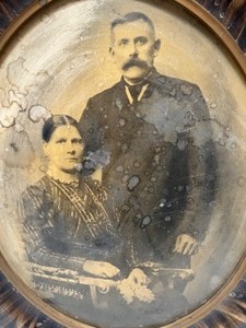 lot 111 image: Antique Oval Domed Picture Tortoise Finished Frame Victorian Couple