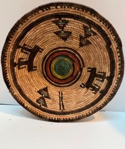 lot 116 image: African HAUSA Tribe Coiled Grass Basket Bowl from Nigerian Region
