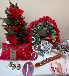 lot 137 image: Large CHRISTMAS Holiday Lot includes Ornaments, Tree, Wreath, Garland, Bells, Mercury Glass & Much More