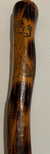 lot 144 image: Long Hand Carved WALKING STICK Etch Burned Mermaid Design