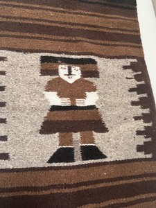 lot 196 image: Vintage MEXICAN Woven Wool Blend Rug Wall Hanging Decor 38 x 18 12