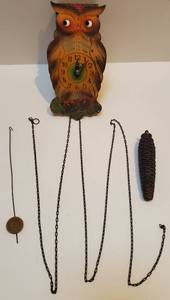 lot 335 image: Vintage German Wood Owl Clock wMoving Eyes
