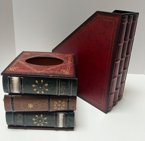 lot 19 image: Faux Stacked Book Kleenex Box Cover Holder & File Holder set #2