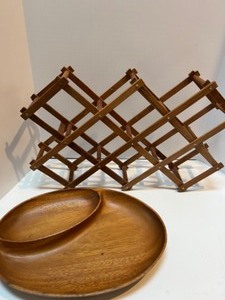 lot 372 image: Vintage MCM Expandable Wine Rack and Philart Divided Wood Serving Bowl