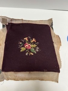 lot 90A image: Vintage NEEDLEPOINT Floral Pillow or Chair Cushion