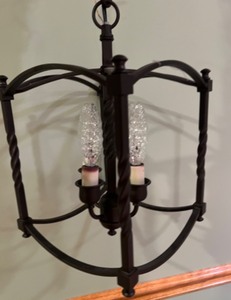 lot 219 image: Carriage Forged Black Iron 4 Candle Hanging Pendant Light