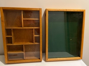 lot 257 image: Vintage Pair of Wood Built Display Cases Partitioned & Green Felted