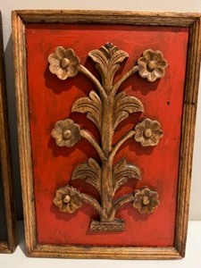 lot 359 image: Vintage MCM Carved Wood Wall Hanging Sculpture Pictures of Plants