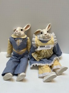 lot 71 image: Mr. & Mrs. Bunny Rabbit Sculptural Dolls Signed Composition