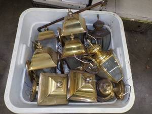 Tote full of Brass Light Fixtures