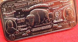 Lot of (10) COPPER COLLECTIBLES - 1 OZ AVDP COPPER BARS $10 Bank Note Design