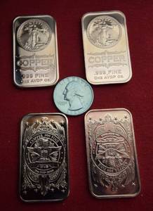 Lot of (4) COPPER COLLECTIBLES - 1 OZ AVDP COPPER BULLION BARS SAINT GAUDENS DESIGN