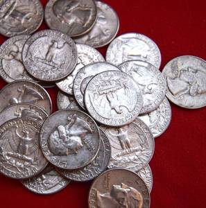 Lot of (25)                               90% SILVER QUARTERS - 1960s 90% Silver Washington Quarters