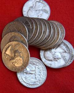 Lot of (15)                               90% SILVER QUARTERS - 1960s 90% Silver Washington Quarters