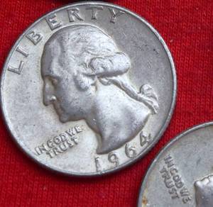 Lot of (10)                               90% SILVER QUARTERS - 1960s 90% Silver Washington Quarters