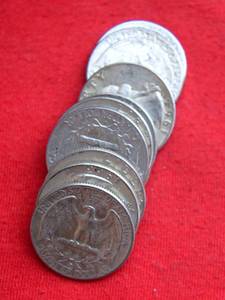 Lot of (10)                               90% SILVER QUARTERS - 1960s 90% Silver Washington Quarters