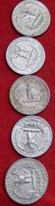 Lot of (5)                               90% SILVER QUARTERS - 1960s 90% Silver Washington Quarters