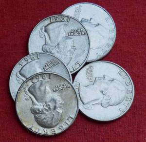 Lot of (5)                               90% SILVER QUARTERS - 1960s 90% Silver Washington Quarters