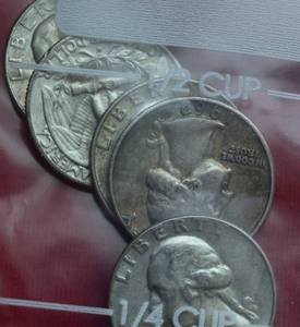Lot of (5)                               90% SILVER QUARTERS - 1960s 90% Silver Washington Quarters