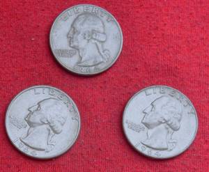 Lot of (3)                               90% SILVER QUARTERS - 1960s 90% Silver Washington Quarters