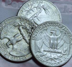 Lot of (3)                               90% SILVER QUARTERS - 1960s 90% Silver Washington Quarters