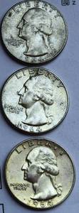Lot of (3)                               90% SILVER QUARTERS - 1960s 90% Silver Washington Quarters