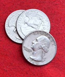 Lot of (3)                               90% SILVER QUARTERS - 1960s 90% Silver Washington Quarters