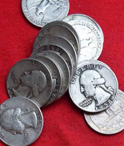 Lot of (15)                               90% SILVER QUARTERS - 1950s 90% Silver Washington Quarters