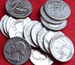Lot of (15)                               90% SILVER QUARTERS - 1950s 90% Silver Washington Quarters