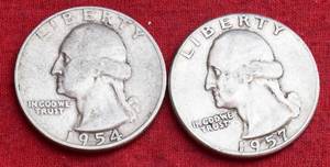 Lot of (15)                               90% SILVER QUARTERS - 1950s 90% Silver Washington Quarters